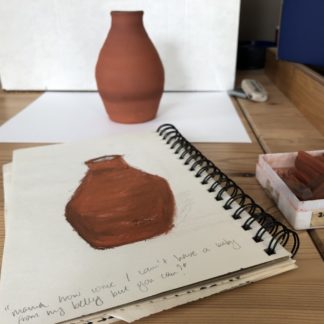 Clay pot with drawing of a clay pot